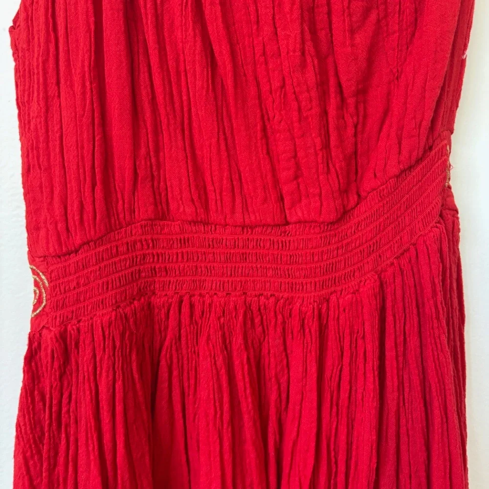 Super cute Grecian summer red cotton gauze one shoulder dress - Picture 4 of 5